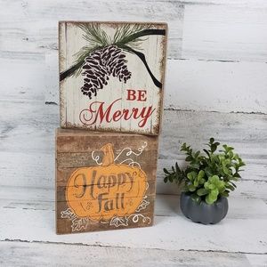 Seasonal Chunky Wood Block Hanging Shelf Decor